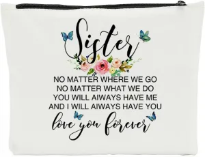 Sister Birthday Gifts from Sister, Sister Makeup Bag, Mothers Day Christmas Wedding Gifts for Sister Women from Sister, Sister Birthday Weekend Travel Makeup Bag, Sister Trip Gift for Bestie Gift