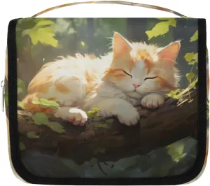 Sleeping Kitten Hanging Travel Toiletry Bag Kit Makeup Case Cosmetics Organizer Cat Toiletry Bag for Women Make up Accessories Shampoo Body Cream Brushes Set