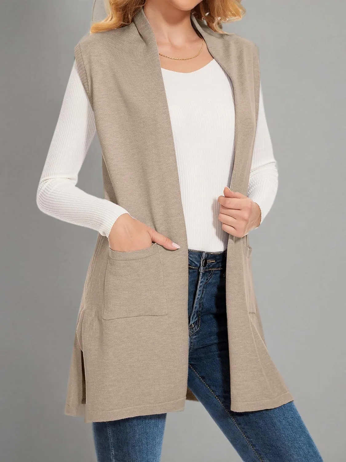 Sleeveless Cardigans for Women Open Front Knit Vest for Spring Summer Fall