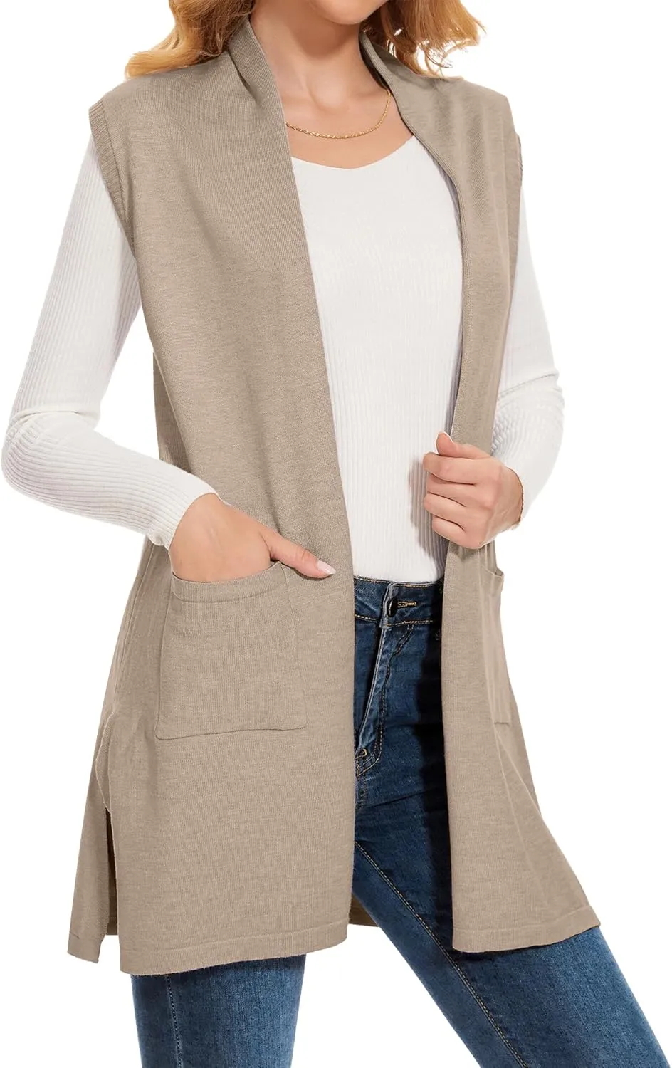 Sleeveless Cardigans for Women Open Front Knit Vest for Spring Summer Fall