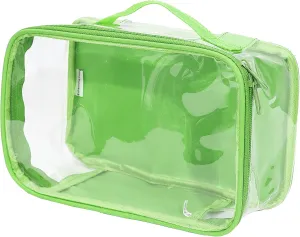 Small Clear Travel Packing Cube/See Through PVC Plastic Pouch for Carry On Suitcase, Backpack or Diaper Bag/Transparent Multipurpose Accessories, Makeup & Underwear Organizer w/Handle (Green)