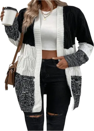 SOLY HUX Women's Plus Size Color Block Cardigan Sweater Open Front Long Sleeve Casual Cardigans