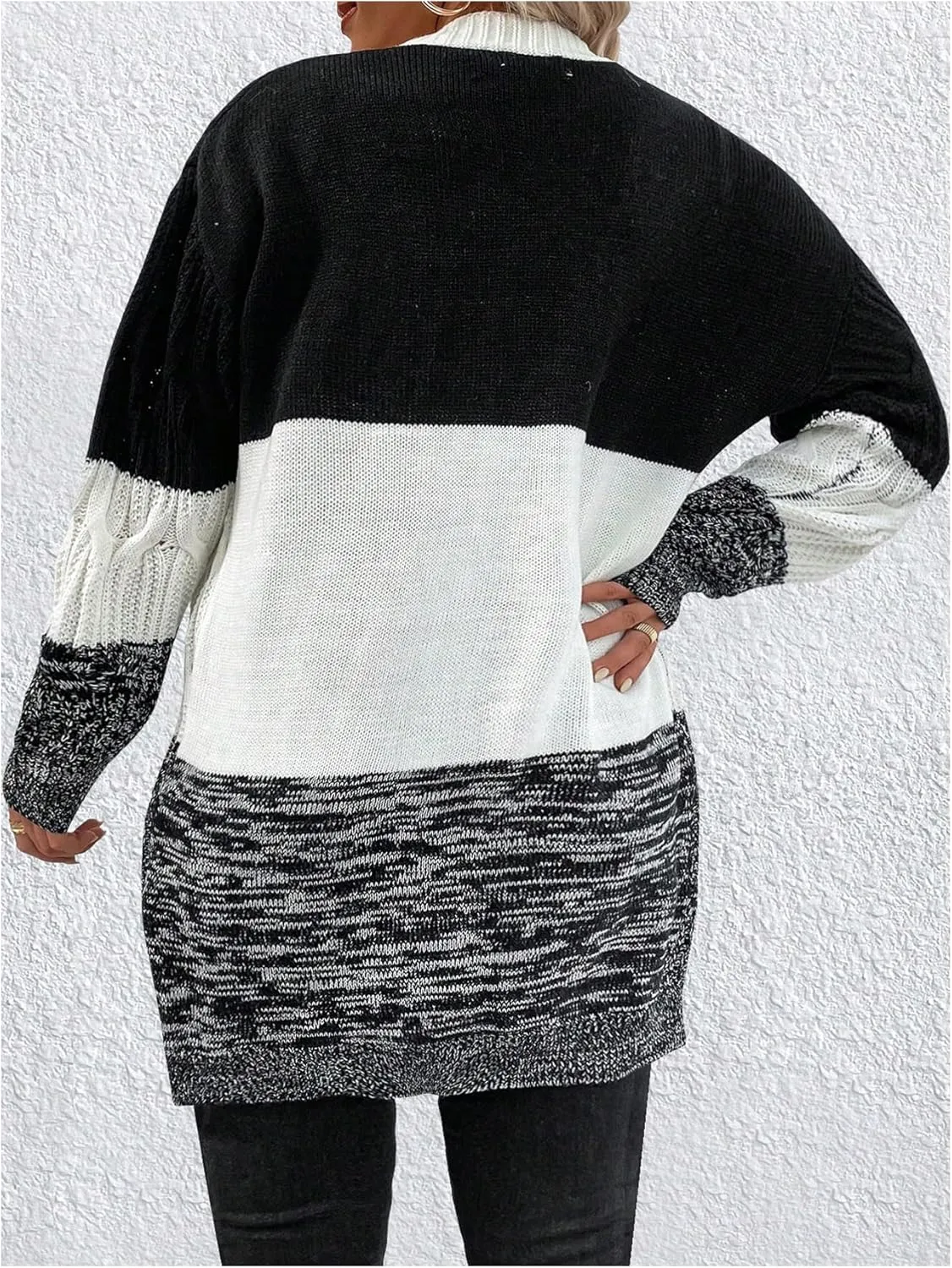 SOLY HUX Women's Plus Size Color Block Cardigan Sweater Open Front Long Sleeve Casual Cardigans