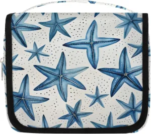 Starfish Hanging Travel Toiletry Bag Kit Makeup Case Cosmetics Organizer Ocean Starfish blue Toiletry Bag for Women Make up Accessories Shampoo Body Cream Brushes Set