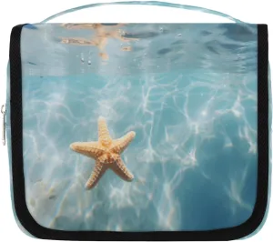 Starfish in Water Hanging Travel Toiletry Bag Kit Makeup Case Cosmetics Organizer Marine Life Toiletry Bag for Women Make up Accessories Shampoo Body Cream Brushes Set