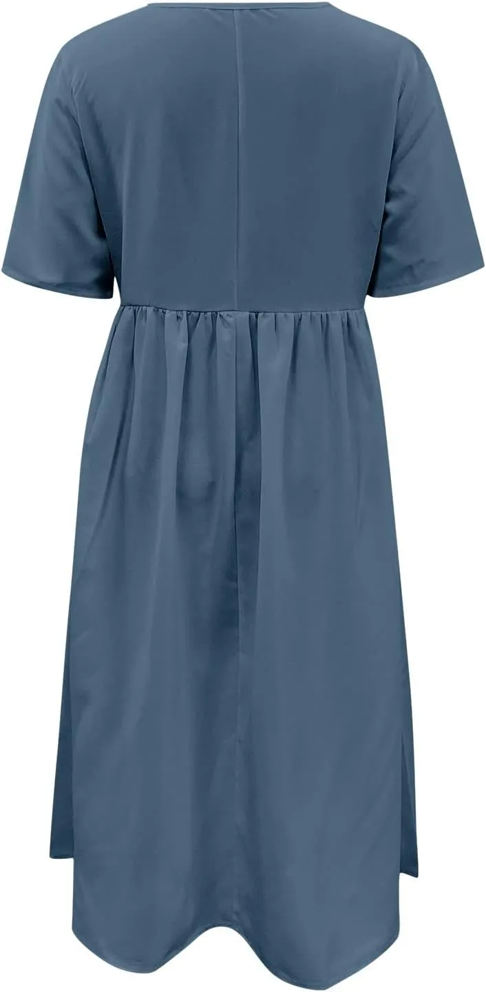 Summer Dresses for Women 2025 Casual Plus Size Floral Maxi Dress Short Sleeve Flowy Pleated Boho Beach Sundresses