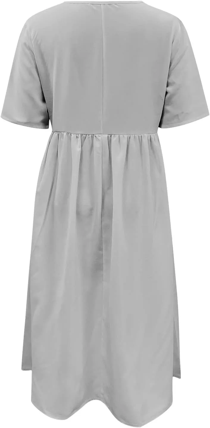 Summer Dresses for Women 2025 Casual Plus Size Floral Maxi Dress Short Sleeve Flowy Pleated Boho Beach Sundresses