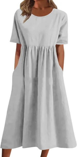 Summer Dresses for Women 2025 Casual Plus Size Floral Maxi Dress Short Sleeve Flowy Pleated Boho Beach Sundresses