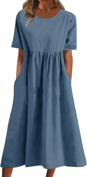Summer Dresses for Women 2025 Casual Plus Size Floral Maxi Dress Short Sleeve Flowy Pleated Boho Beach Sundresses