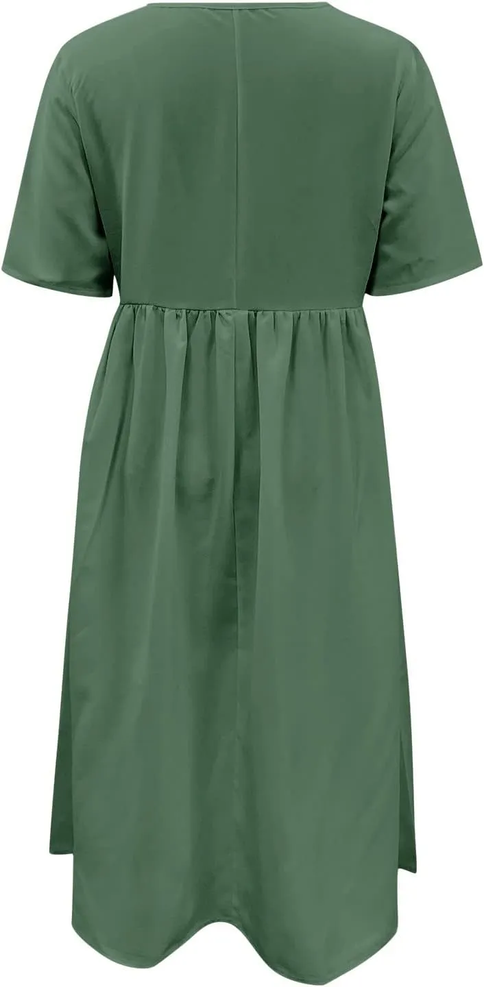 Summer Dresses for Women 2025 Casual Plus Size Floral Maxi Dress Short Sleeve Flowy Pleated Boho Beach Sundresses