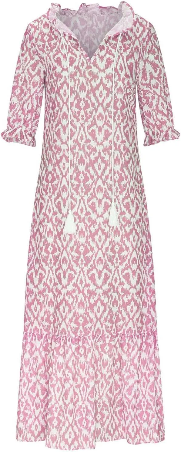 Summer Dresses for Women 2025 Half Sleeve V Neck Boho Floral Maxi Dresses Flowy Casual Ruffle Tiered Beach Sundress