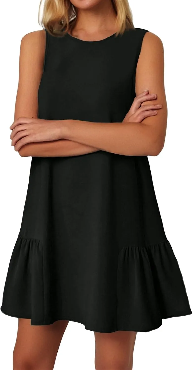 Summer Dresses for Women 2025 Vacation Tshirt Ruffle Hem Short Sundress with Pocket Beach Casual Swimsuit Coverup