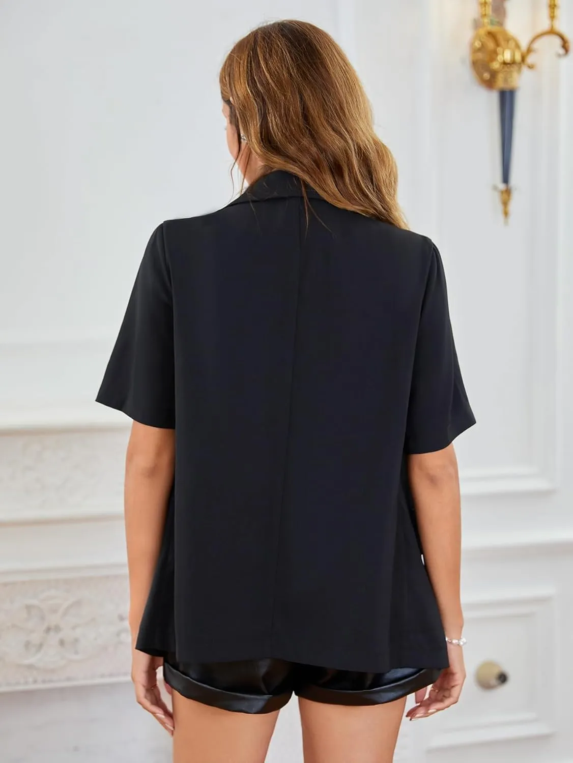 SweatyRocks Women's Casual Blazer Short Sleeve Open Front Notch Lapel Loose Work Office Suit Blazer Jackets