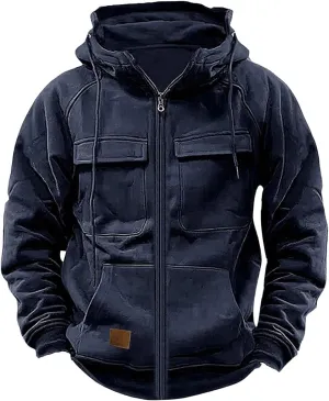 Tactical Sweatshirts Men Hoodies Full Zip Long Sleeve Workout Cargo Pullover Sport Outdoor Winter Jacket with Pocket