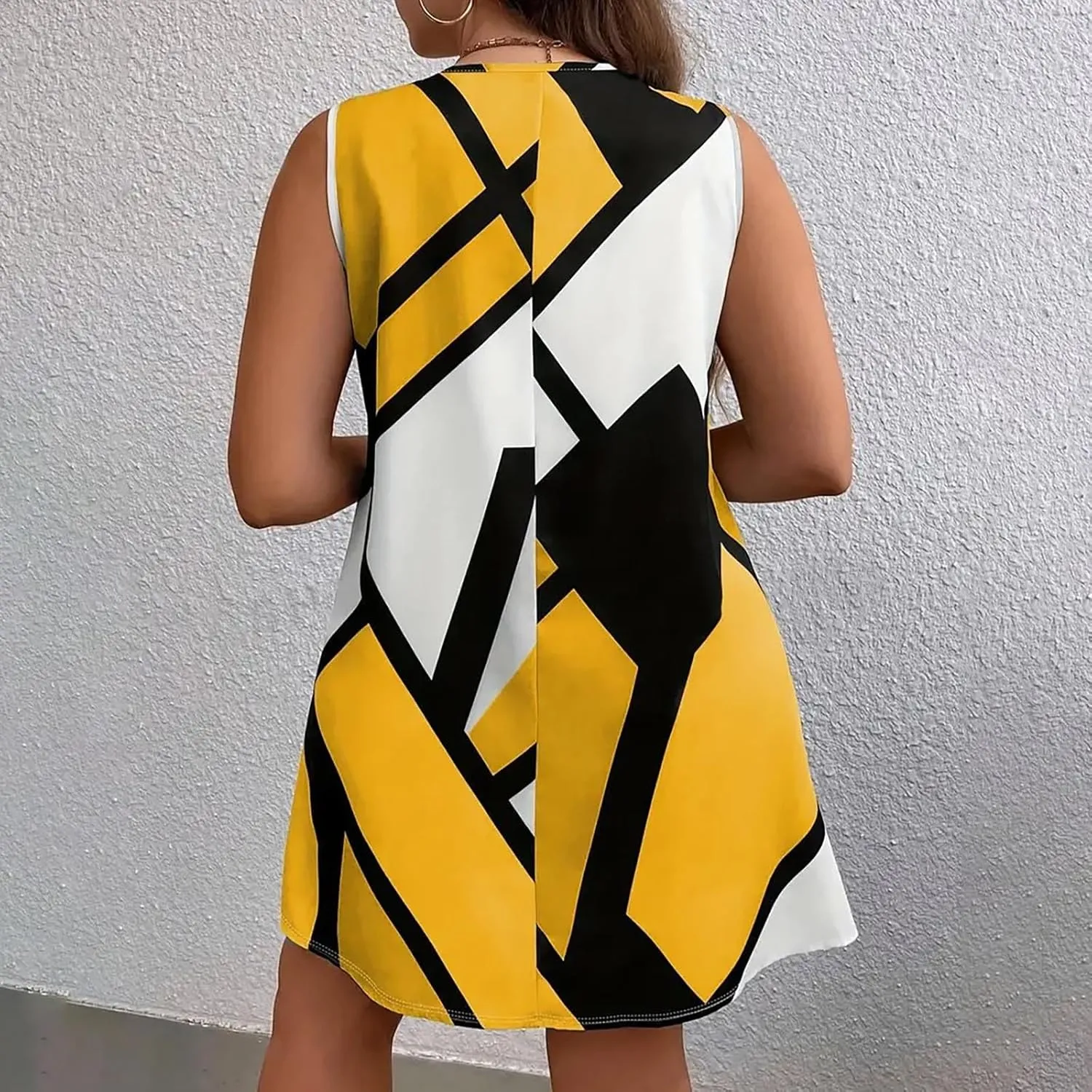 Tank Dress Geometric Printed Plus Size Dresses V-Neck Sleeveless Loose Midi Dresses Summer Dresses for Women 2025