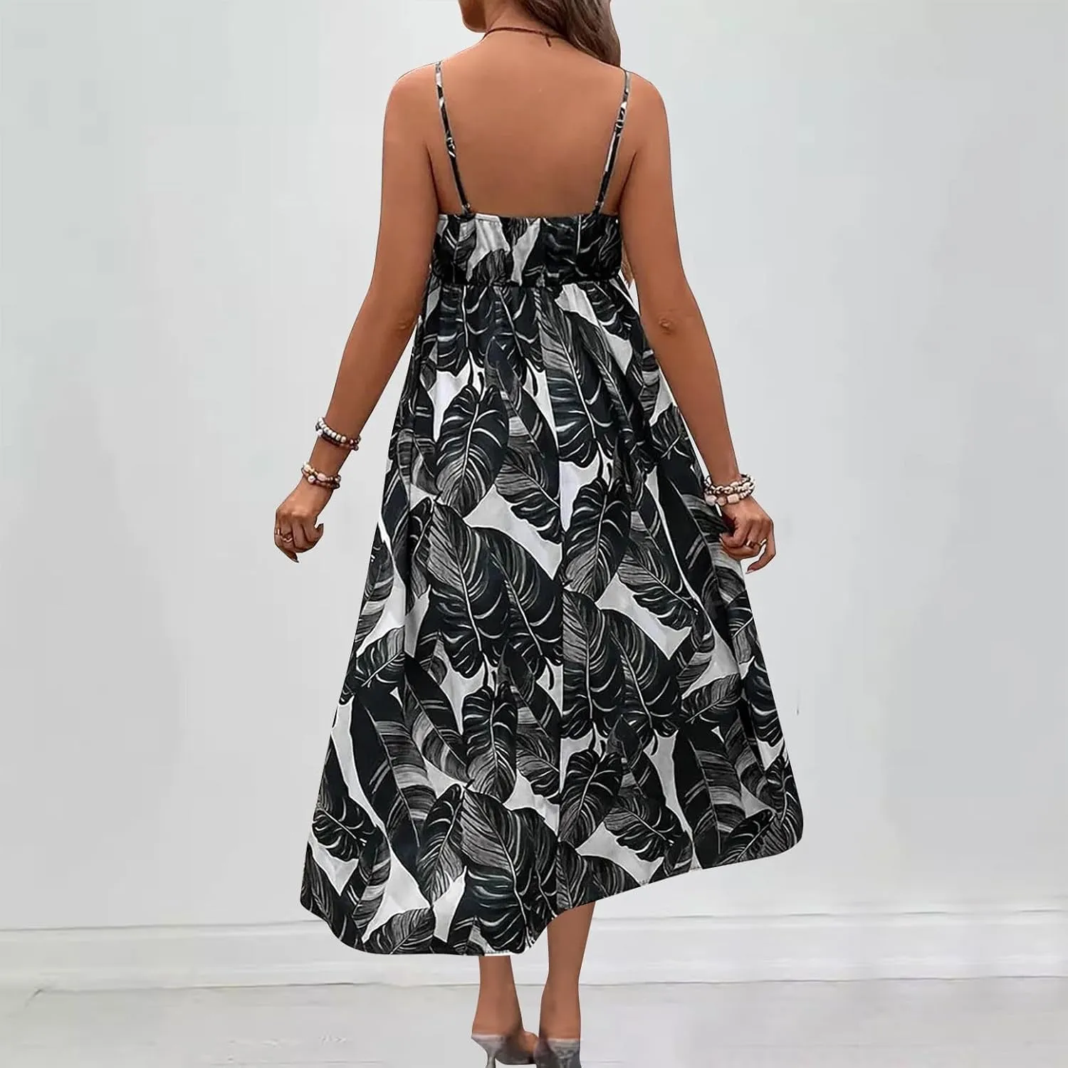 Tank Dresses for Women 2025 Plus Size Adjustable Spaghetti Strap Flower Dresses V-Neck Sleeveless Tropical midi Dress