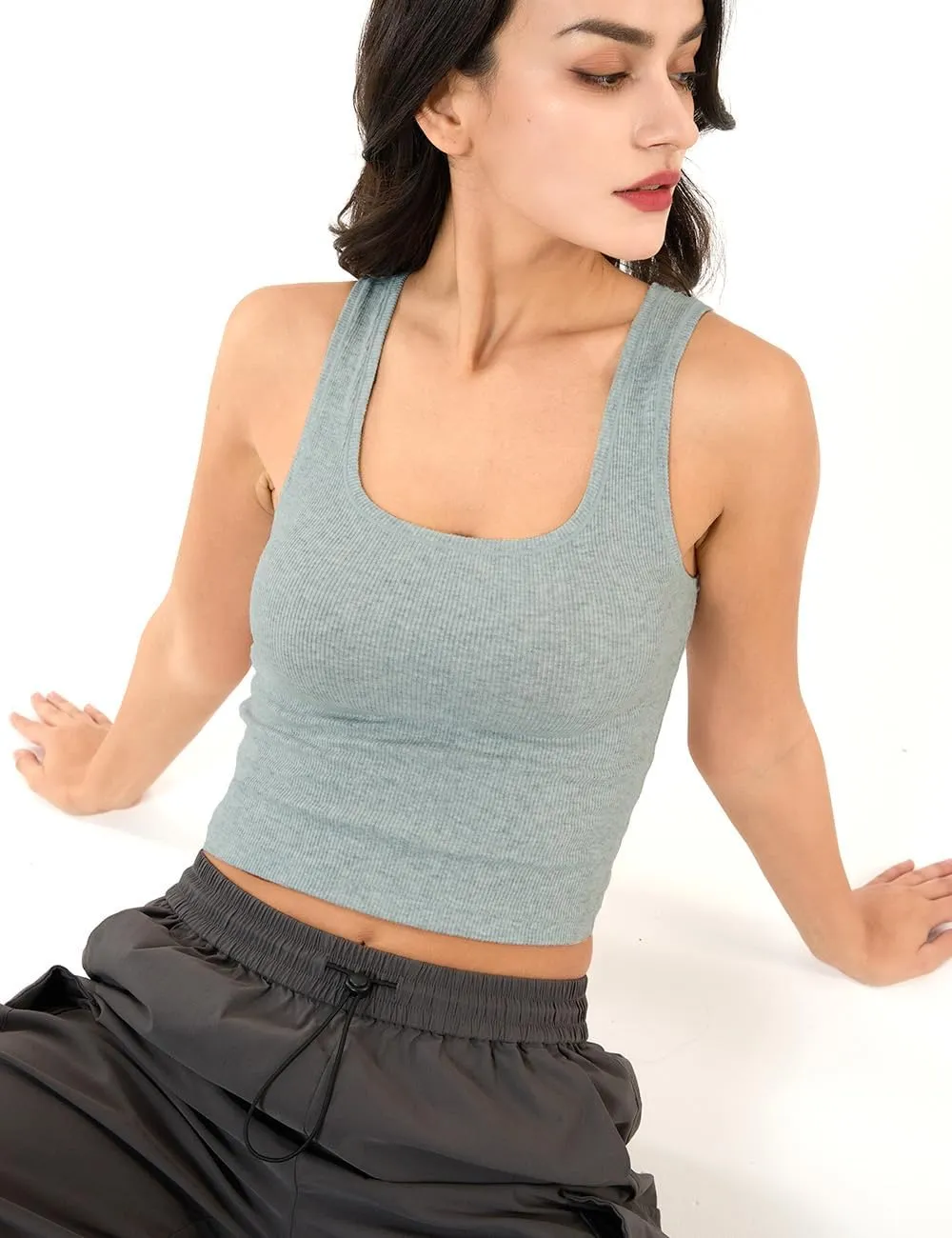 Tank Top for Women Cropped Camisole Ribbed Cami Sleeveless Shirts Summer Basic