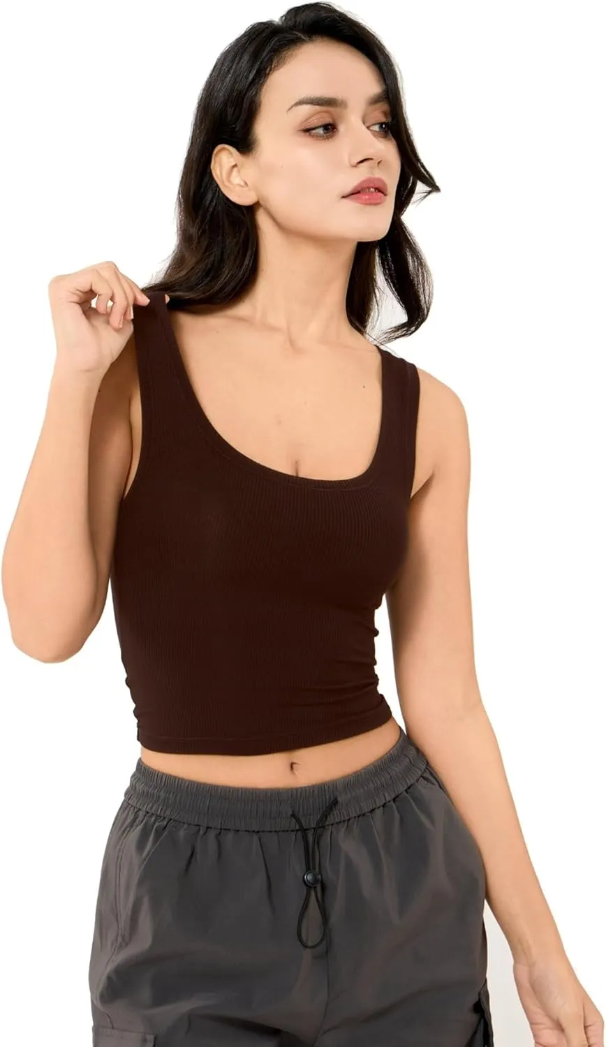 Tank Top for Women Cropped Camisole Ribbed Cami Sleeveless Shirts Summer Basic