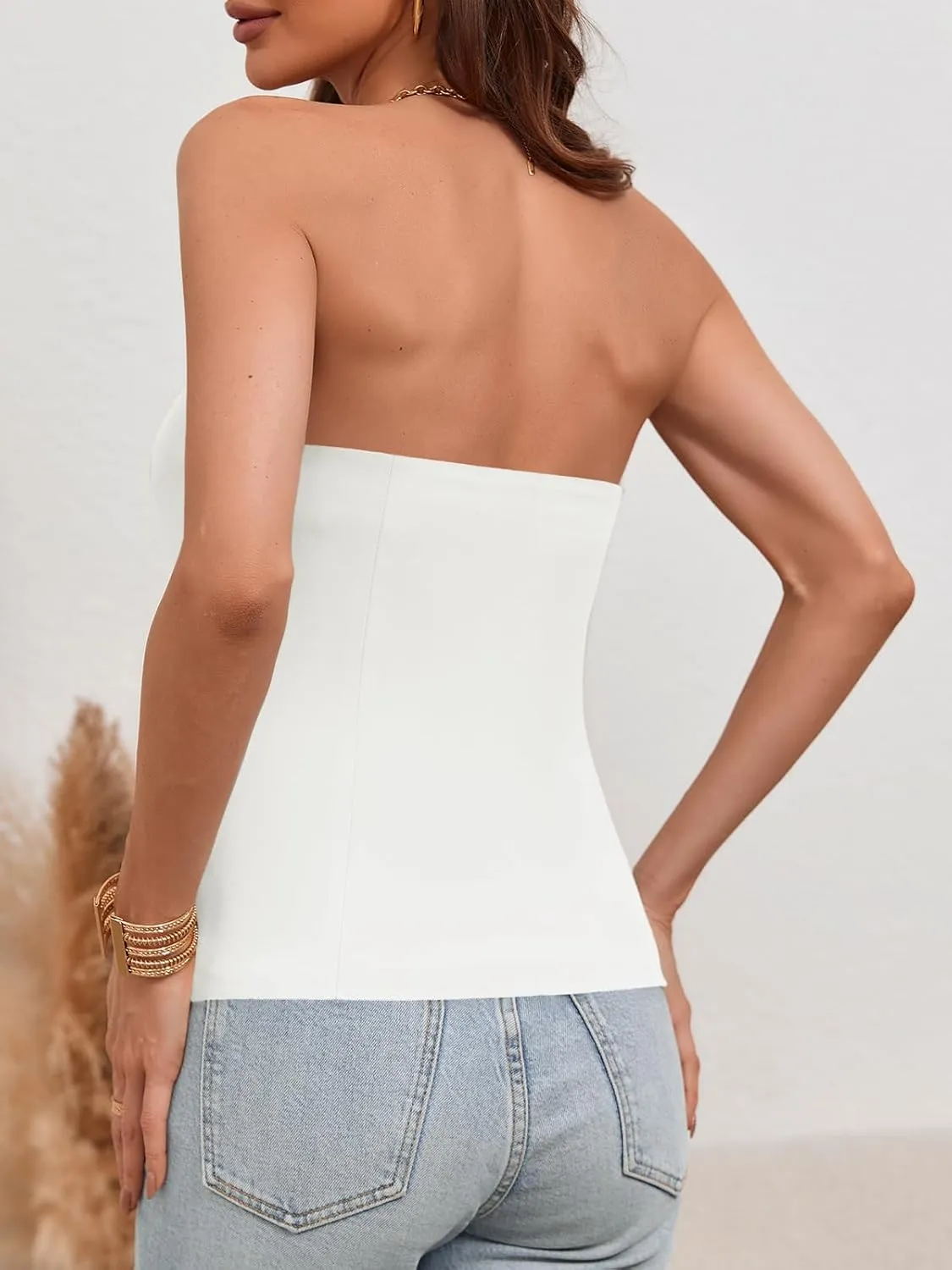 Tankaneo Womens Strapless Top Blazer Vest Notched Neck Tube Tops Sleeveless Button Fitted Work Blazers