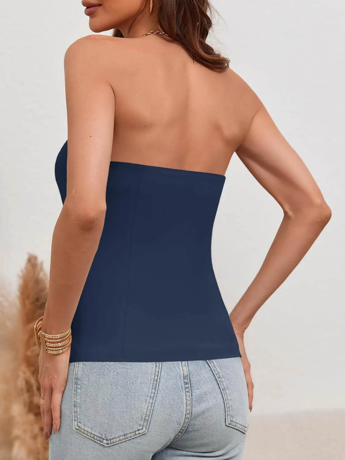 Tankaneo Womens Strapless Top Blazer Vest Notched Neck Tube Tops Sleeveless Button Fitted Work Blazers