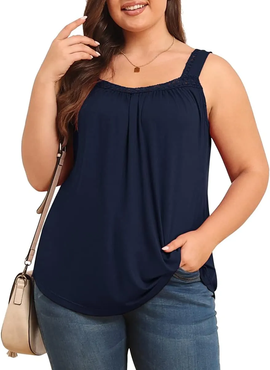 TIANZHU Plus Size Tank Tops for Women Sleeveless Loose Fit Camisole Summer Lace Cute Outfits XL-5XL