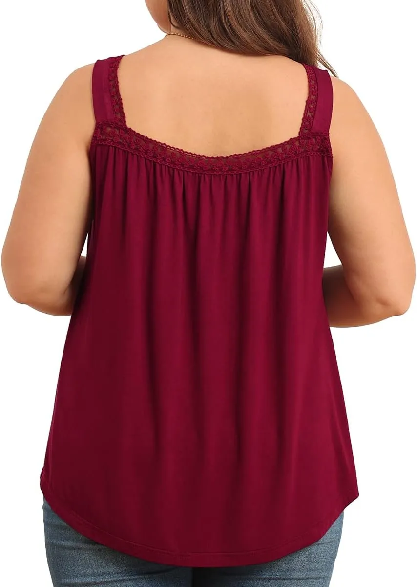TIANZHU Plus Size Tank Tops for Women Sleeveless Loose Fit Camisole Summer Lace Cute Outfits XL-5XL