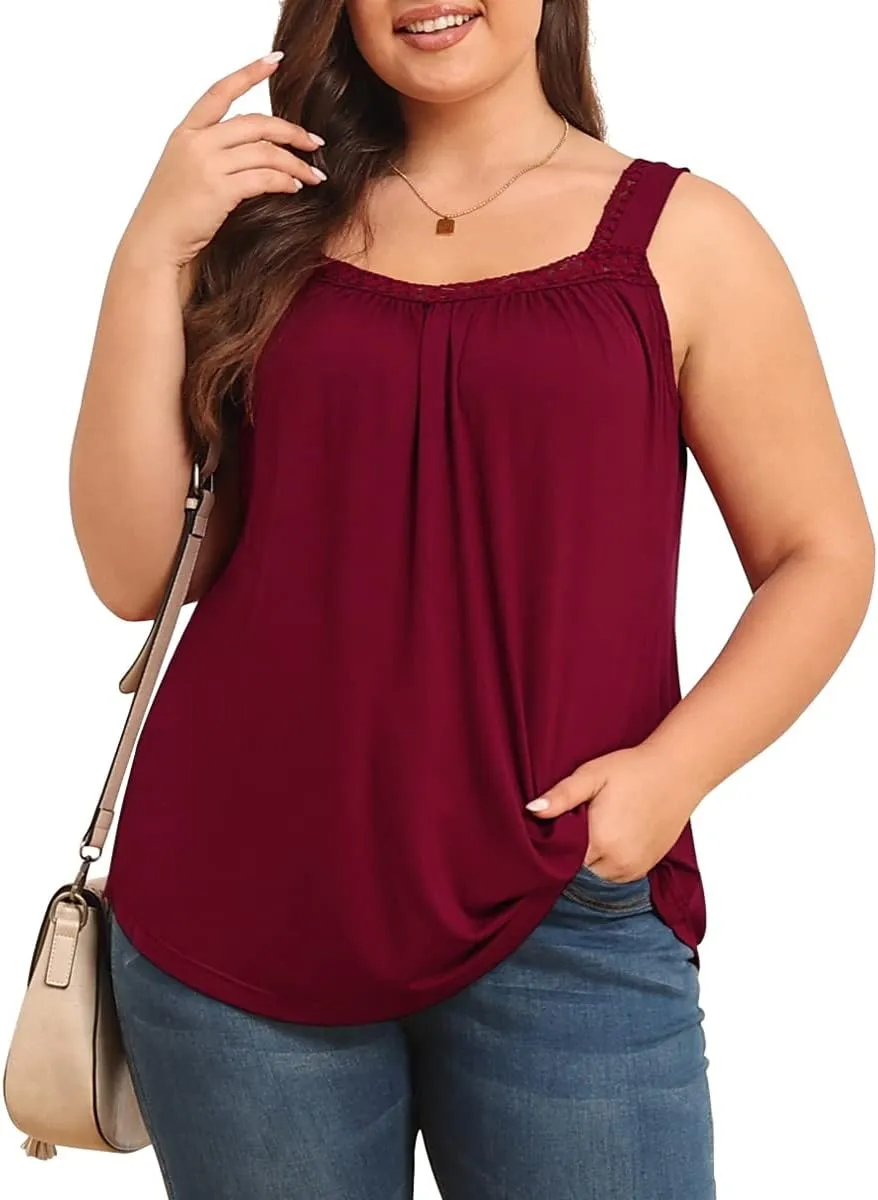 TIANZHU Plus Size Tank Tops for Women Sleeveless Loose Fit Camisole Summer Lace Cute Outfits XL-5XL