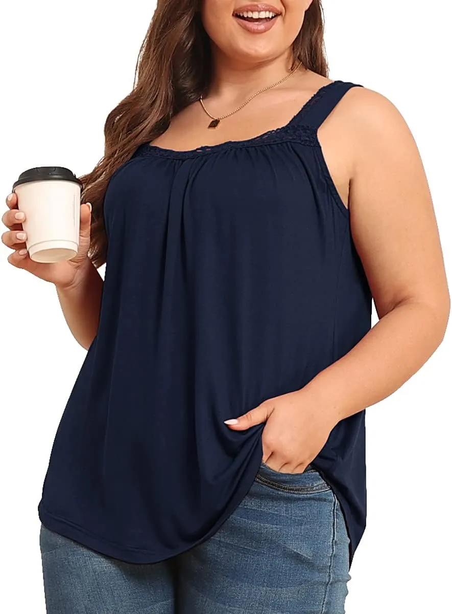 TIANZHU Plus Size Tank Tops for Women Sleeveless Loose Fit Camisole Summer Lace Cute Outfits XL-5XL