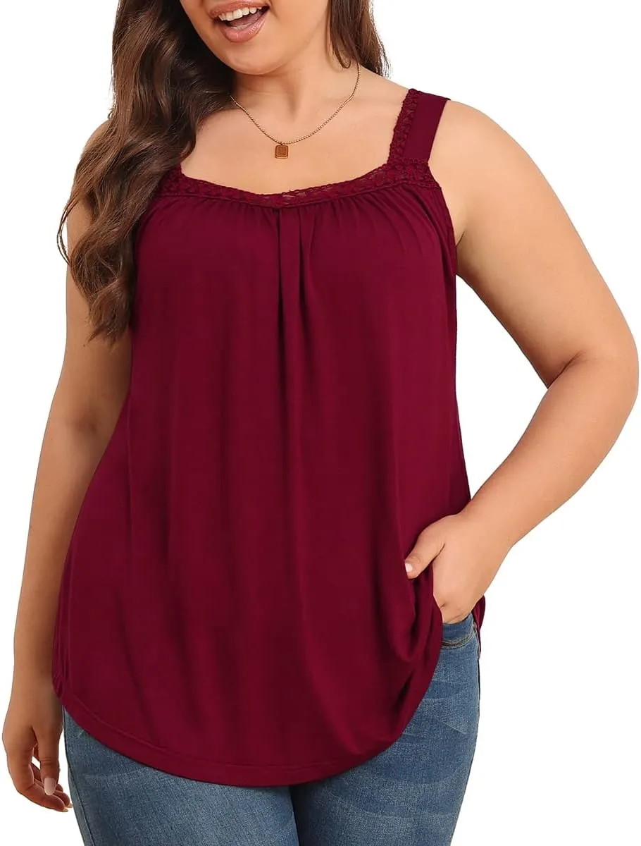 TIANZHU Plus Size Tank Tops for Women Sleeveless Loose Fit Camisole Summer Lace Cute Outfits XL-5XL