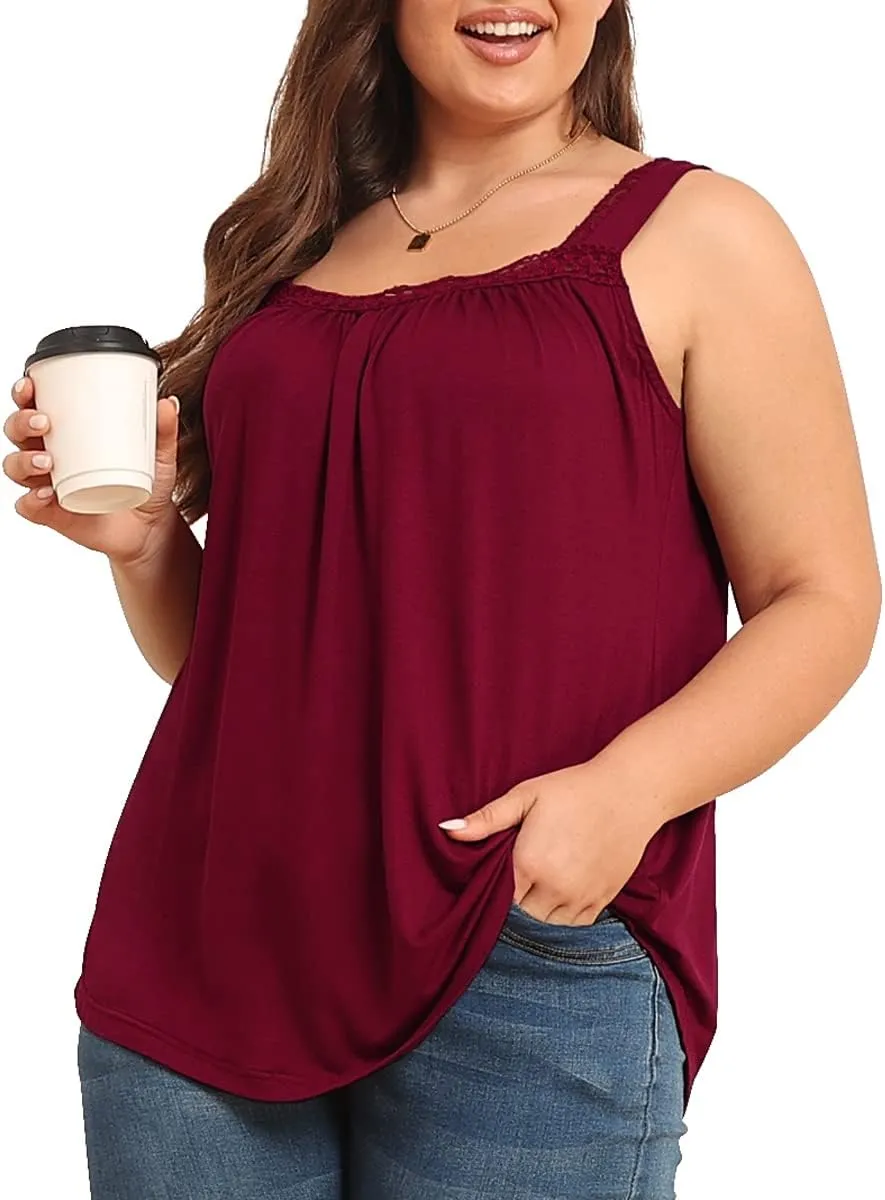 TIANZHU Plus Size Tank Tops for Women Sleeveless Loose Fit Camisole Summer Lace Cute Outfits XL-5XL