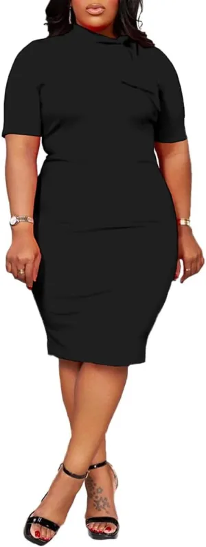 TOPSRANI Womens Plus Size Bodycon Midi Dresses for Women Oversize Casual Sundress Short Sleeve Crewneck Summer Dress