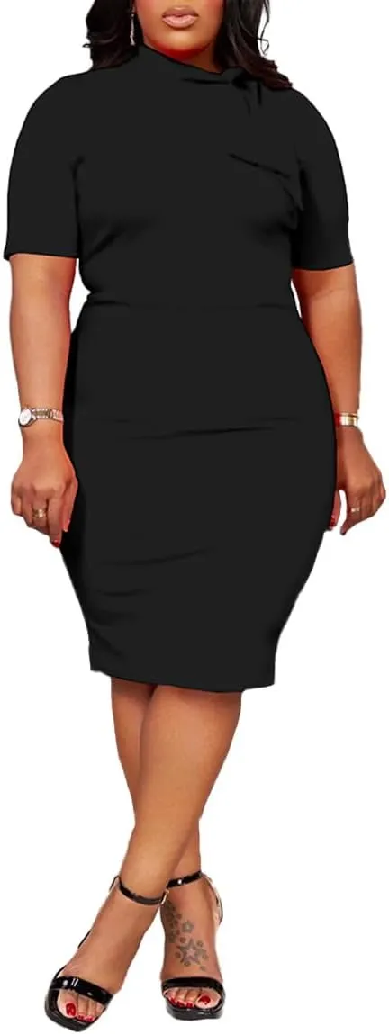 TOPSRANI Womens Plus Size Bodycon Midi Dresses for Women Oversize Casual Sundress Short Sleeve Crewneck Summer Dress