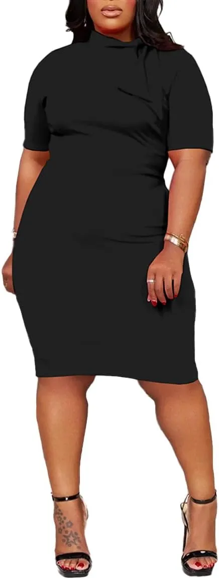 TOPSRANI Womens Plus Size Bodycon Midi Dresses for Women Oversize Casual Sundress Short Sleeve Crewneck Summer Dress