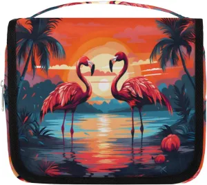Tropical Flamingo Hanging Travel Toiletry Bag Kit Makeup Case Cosmetics Organizer Animal Toiletry Bag for Women Make up Accessories Shampoo Body Cream Brushes Set