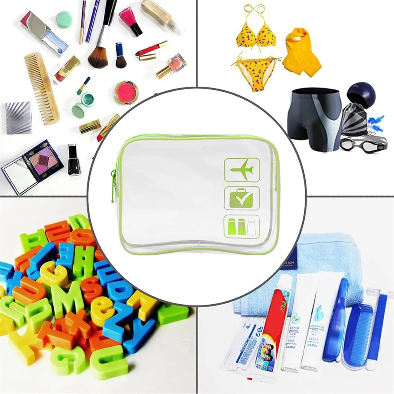 TSA Approved Toiletry Bag Clear Travel Toiletry Bag Cosmetic Pouch Makeup Bags for Men and Women Travel Pouches for Toiletries,Green Transparent Color