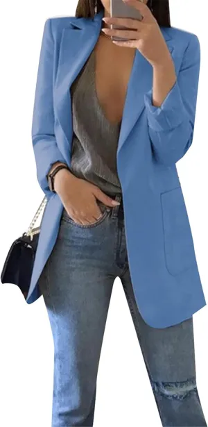 TYQQU Womens Casual Long Sleeve Open Front Blazer Lapel Collar Cardigan Plus Size Work Jackets