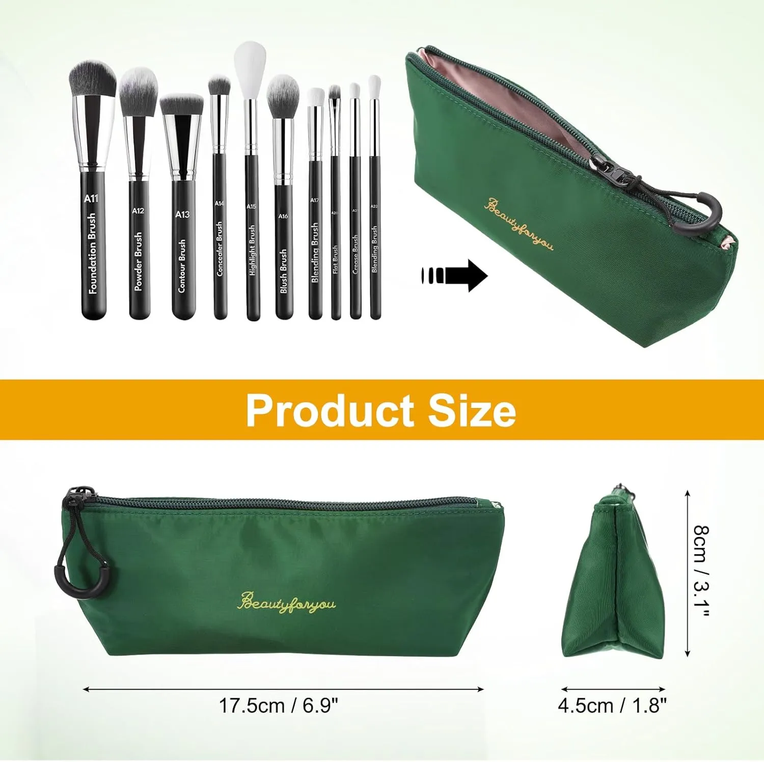 uxcell Makeup Brush Holder Bags, Small Travel Make Up Brush Cosmetics Pouch Pencil Organizer Bag for Home Office Travel Organization, Green