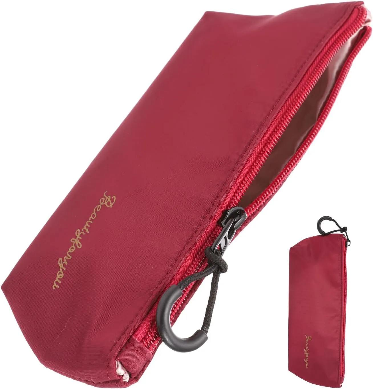 uxcell Makeup Brush Holder Bags, Small Travel Make Up Brush Cosmetics Pouch Pencil Organizer Bag for Home Office Travel Organization, Wine Red