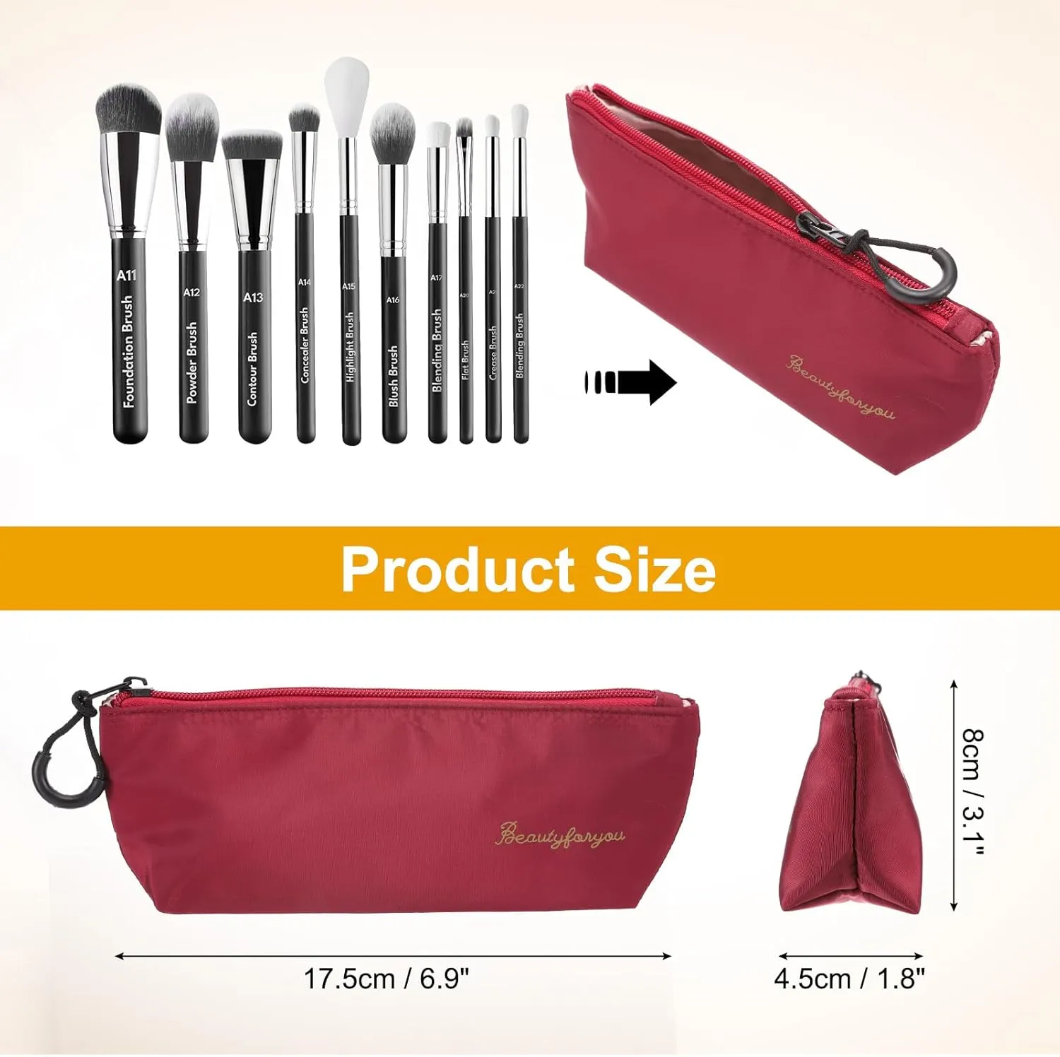 uxcell Makeup Brush Holder Bags, Small Travel Make Up Brush Cosmetics Pouch Pencil Organizer Bag for Home Office Travel Organization, Wine Red
