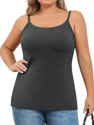 V FOR CITY Plus Size Camisole for Women with Shelf Bra Adjustable Spaghetti Strap Cami Tank Top Cotton Undershirts 1X-5X