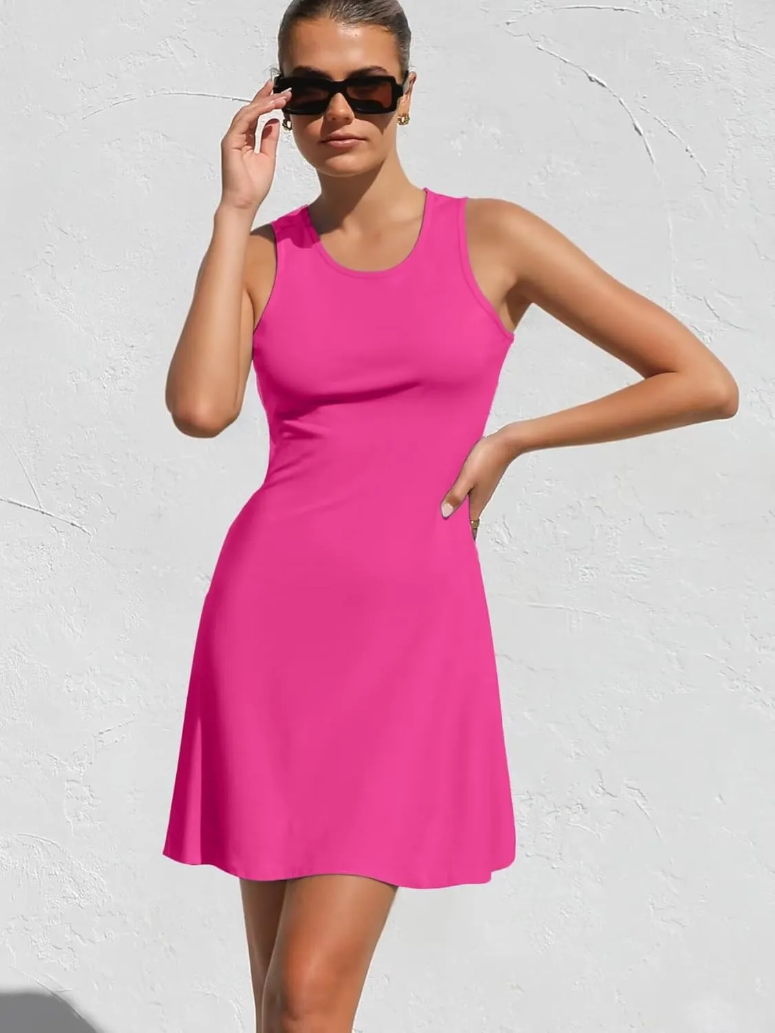 Valiamcep Womens Summer Sleeveless Beach Casual Dresses Crewneck Tank Dress Knit Sports Workout A Line Mini Dresses