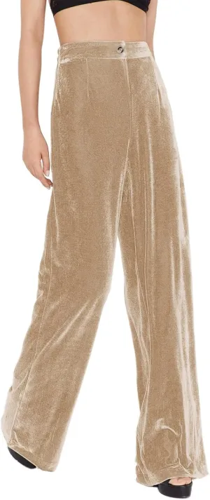 Viatabuna Velvet High Waist Pants for Women Flare Wide Leg Palazzo Pants Casual Bell Bottoms Long Trouser Streetwear