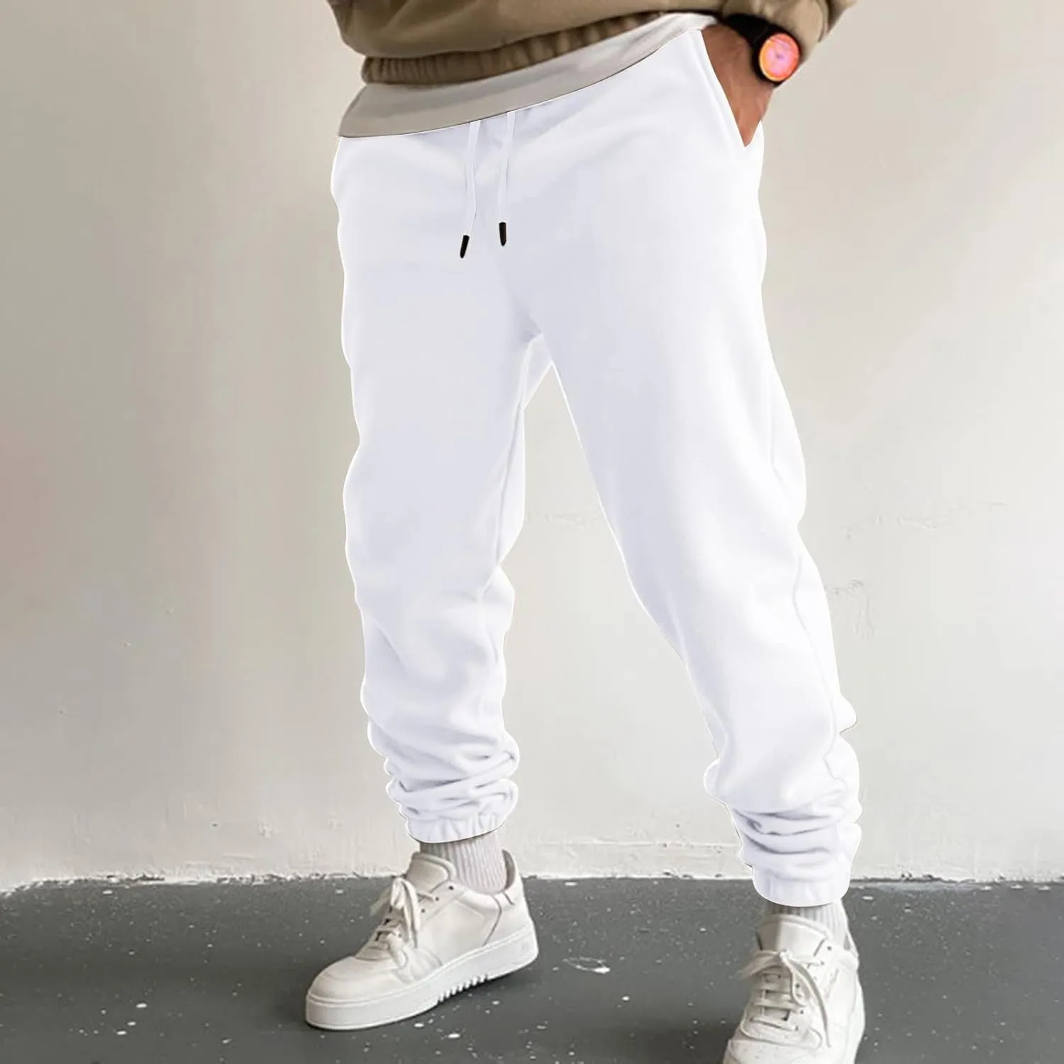 Vickyleb Cargo Pants for Men Joggers,Men's Slim Fit Fleece Pants Winter Big and Tall Baggy Jogger Sweatpants