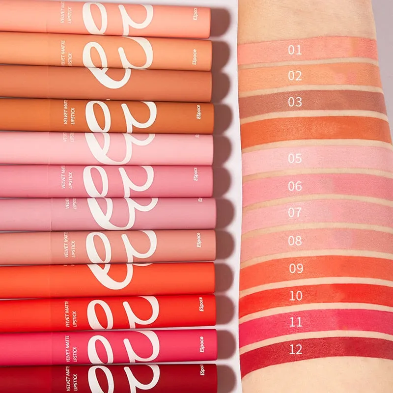 Waterproof Matte Velvet Lipstick  12 Colors Long Lasting Red  Pink Lipsticks Non Stick Nude Series  Lip Tint  Cosmetic Makeup