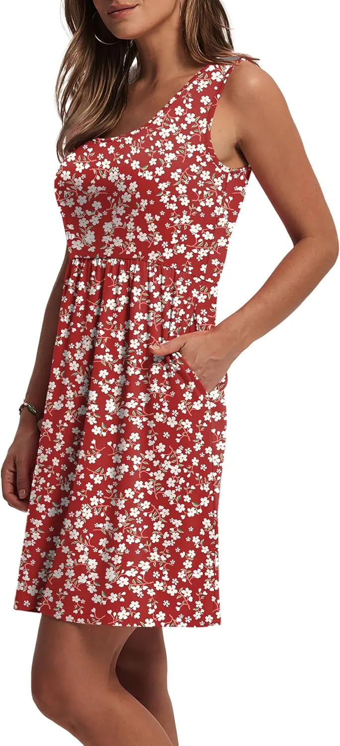 WIHOLL Women's Summer Dress 2025 A-Line Sleeveless Casual Sundress with Pockets Floral/Solid