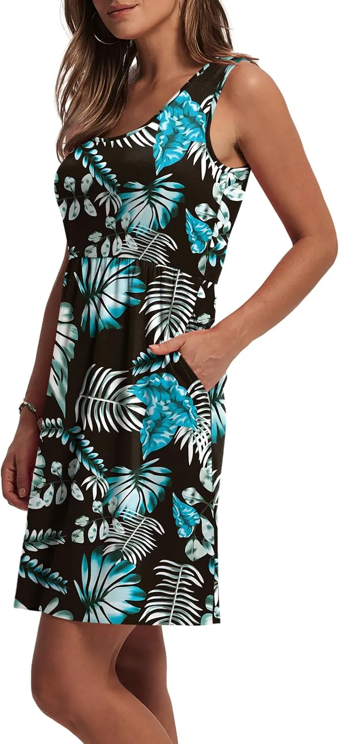 WIHOLL Women's Summer Dress 2025 A-Line Sleeveless Casual Sundress with Pockets Floral/Solid