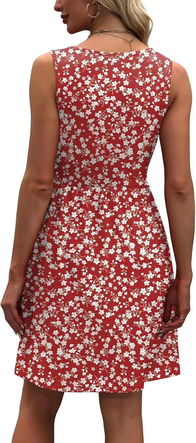 WIHOLL Women's Summer Dress 2025 A-Line Sleeveless Casual Sundress with Pockets Floral/Solid
