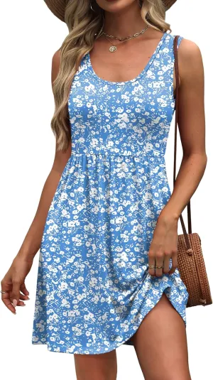 WIHOLL Women's Summer Dress 2025 A-Line Sleeveless Casual Sundress with Pockets Floral/Solid