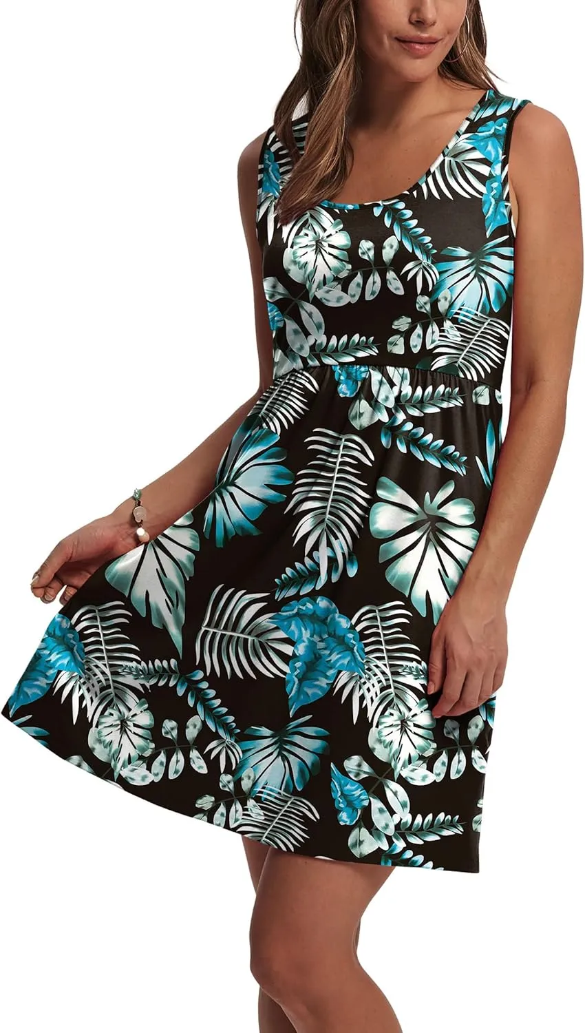 WIHOLL Women's Summer Dress 2025 A-Line Sleeveless Casual Sundress with Pockets Floral/Solid