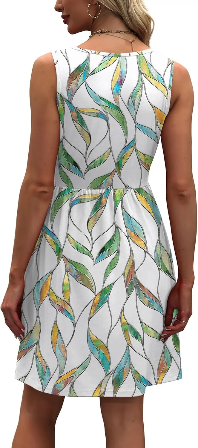 WIHOLL Women's Summer Dress 2025 A-Line Sleeveless Casual Sundress with Pockets Floral/Solid